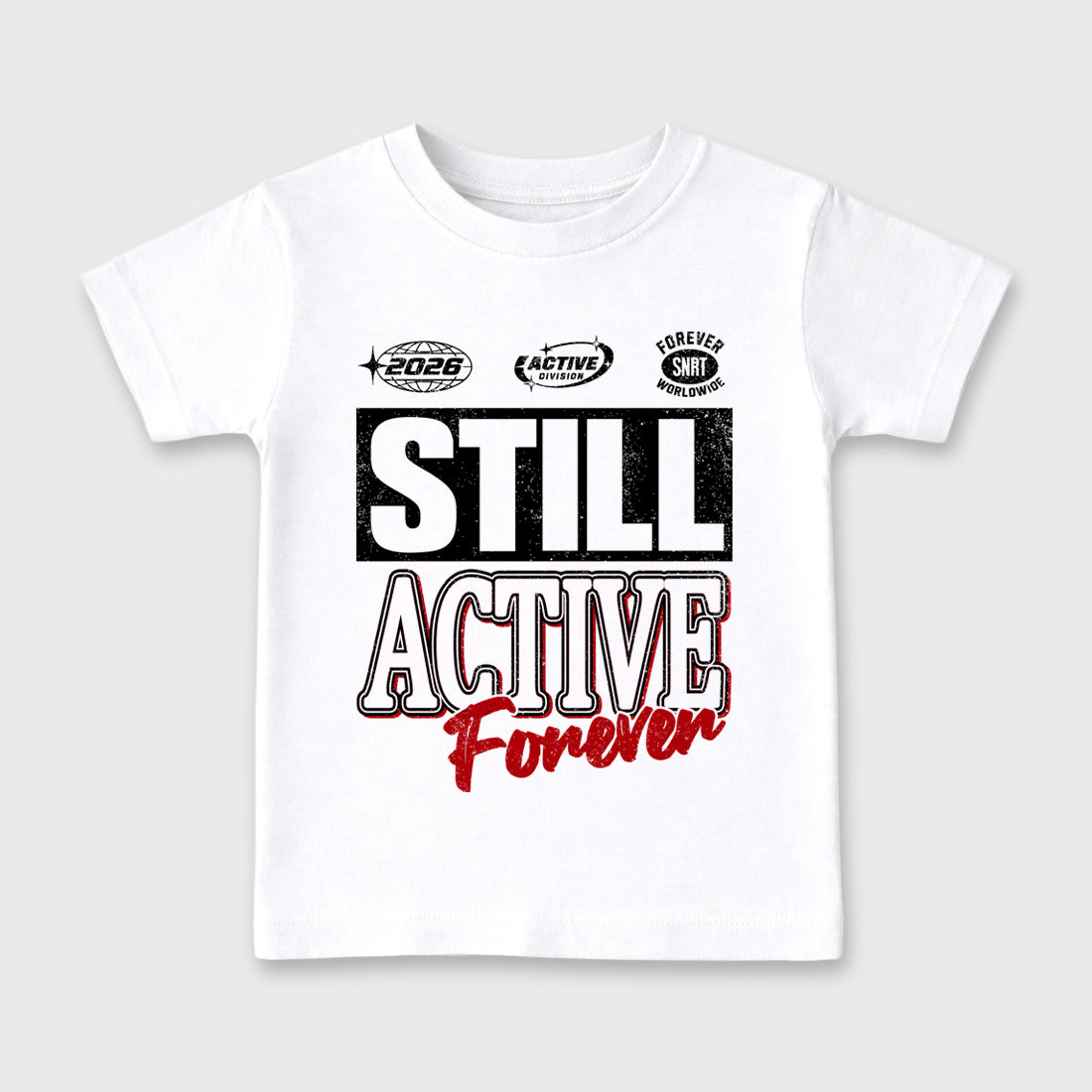 Still Active Baby & Kids Graphic T-Shirt featuring original artwork designed to match the Air Jordan 9 True Red. White 2 Kids Graphic Tee.