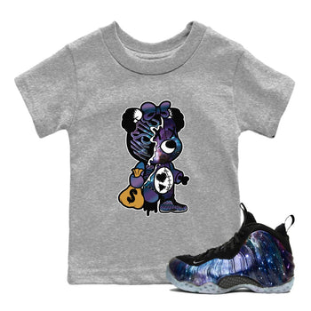 Air Foamposite One Galaxy shirts to match jordans Stitched Hustle Bear unique Halloween sneaker tee Air Foamposite One Galaxy SNRT Sneaker Release Tees Youth Baby Heather Grey 1 crew neck shirts