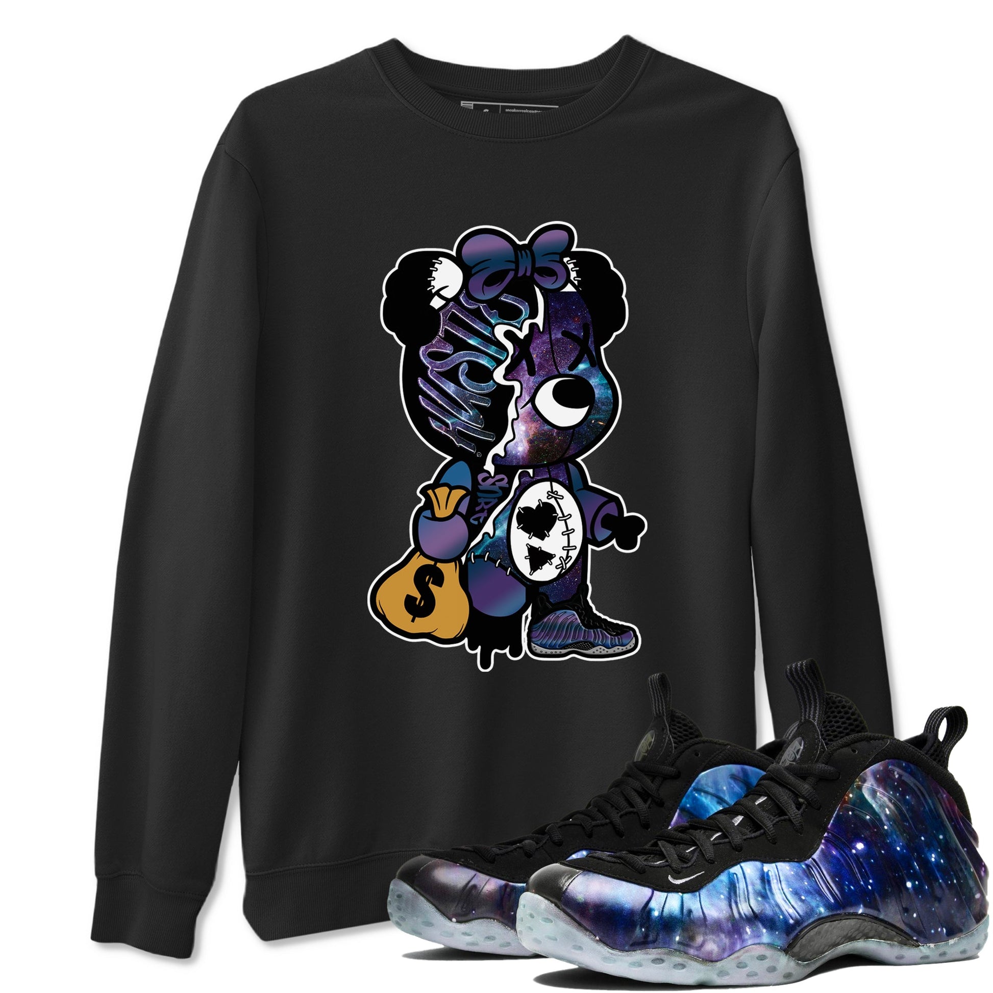 Air Foamposite One Galaxy shirts to match jordans Stitched Hustle Bear unique Halloween sneaker tee Air Foamposite One Galaxy SNRT Sneaker Release Tees unisex cotton Black 1 crew neck shirts