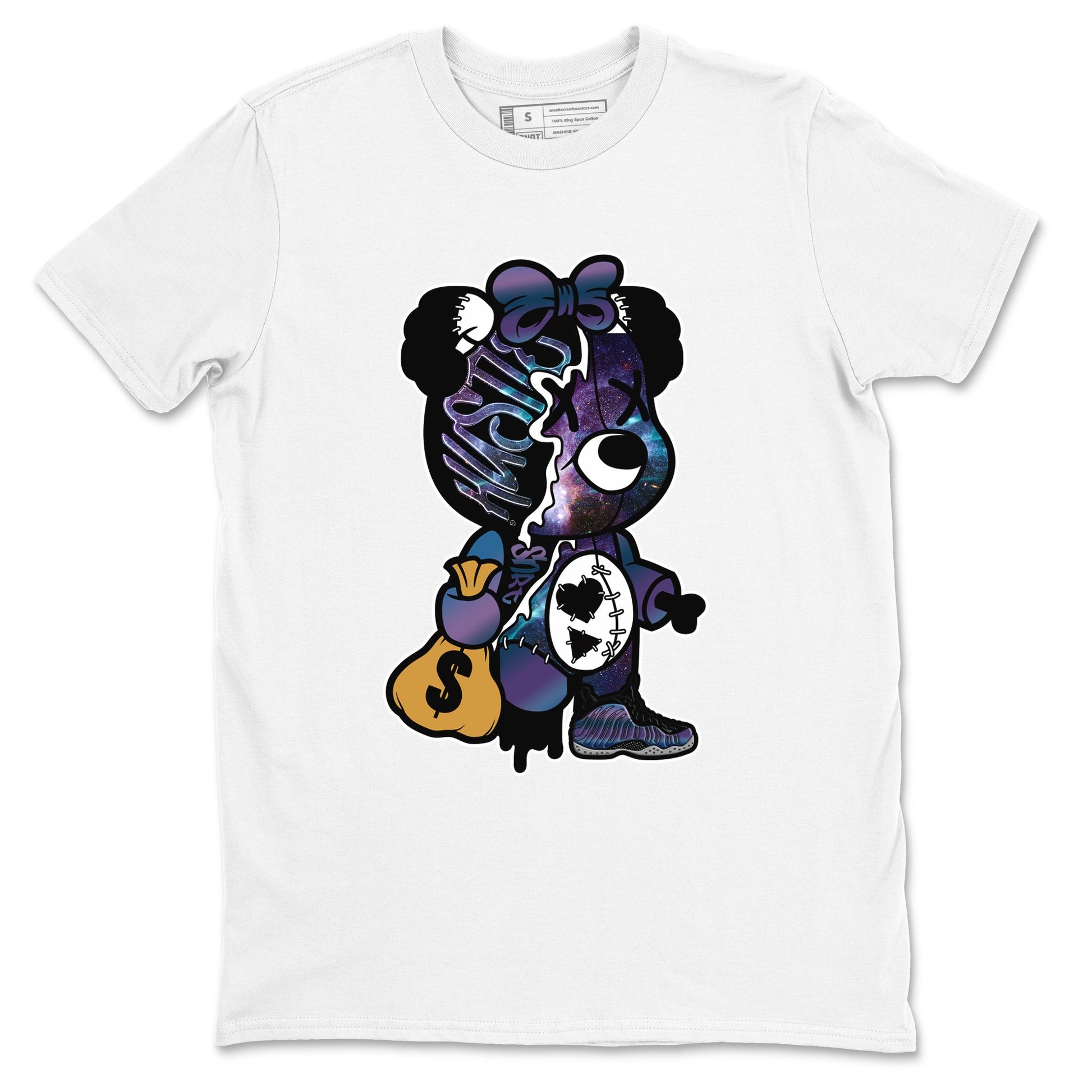 Air Foamposite One Galaxy shirts to match jordans Stitched Hustle Bear unique Halloween sneaker tee Air Foamposite One Galaxy SNRT Sneaker Release Tees unisex cotton White 2 crew neck shirts