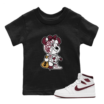 Air Jordan 1 High OG Metallic Burgundy shirts to match jordans Stitched Hustle Bear unique Halloween sneaker tee Air Jordan 1 Metallic Burgundy SNRT Sneaker Tees streetwear brand Baby and Youth Black 1 cotton tee