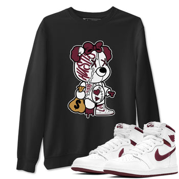Air Jordan 1 High OG Metallic Burgundy shirts to match jordans Stitched Hustle Bear unique Halloween sneaker tee Air Jordan 1 Metallic Burgundy SNRT Sneaker Tees streetwear brand Black 1 unisex cotton tee