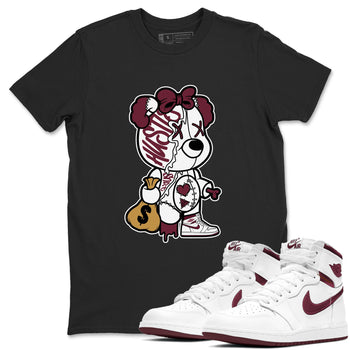 Air Jordan 1 High OG Metallic Burgundy shirts to match jordans Stitched Hustle Bear unique Halloween sneaker tee Air Jordan 1 Metallic Burgundy SNRT Sneaker Tees streetwear brand Black 1 unisex cotton tee