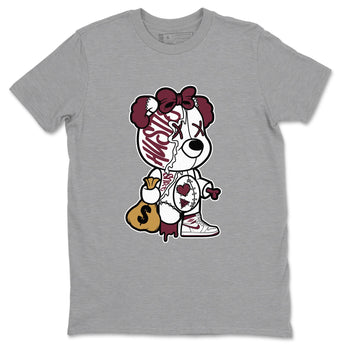 Air Jordan 1 High OG Metallic Burgundy shirts to match jordans Stitched Hustle Bear unique Halloween sneaker tee Air Jordan 1 Metallic Burgundy SNRT Sneaker Tees streetwear brand Heather Grey 2 unisex cotton tee