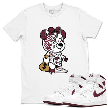 Air Jordan 1 High OG Metallic Burgundy shirts to match jordans Stitched Hustle Bear unique Halloween sneaker tee Air Jordan 1 Metallic Burgundy SNRT Sneaker Tees streetwear brand White 1 unisex cotton tee