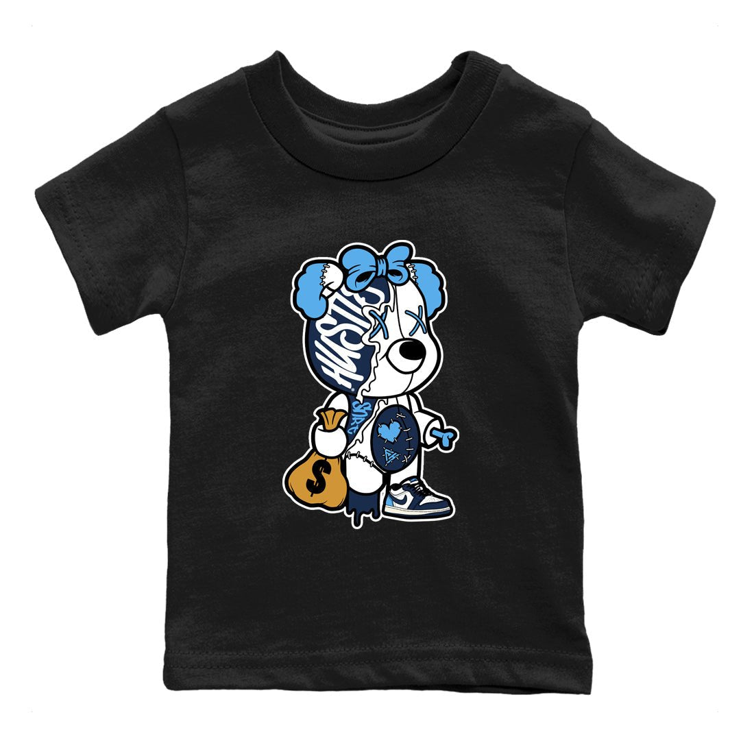 1s Obsidian shirts to match jordans Stitched Hustle Bear sneaker match tees Air Jordan 1 Low OG Obsidian match shoes to clothes SNRT Sneaker Tees Youth Baby Black 2 tee