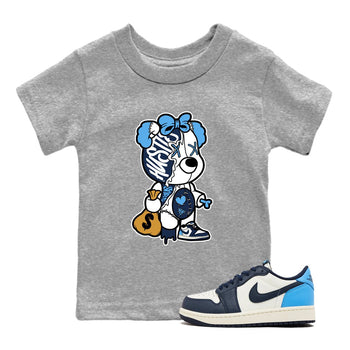 1s Obsidian shirts to match jordans Stitched Hustle Bear sneaker match tees Air Jordan 1 Low OG Obsidian match shoes to clothes SNRT Sneaker Tees Youth Baby Heather Grey 1 tee
