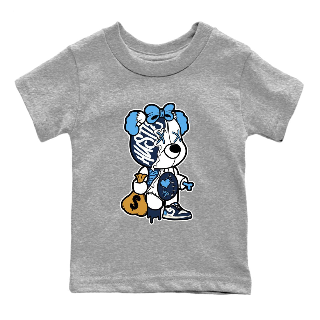 1s Obsidian shirts to match jordans Stitched Hustle Bear sneaker match tees Air Jordan 1 Low OG Obsidian match shoes to clothes SNRT Sneaker Tees Youth Baby Heather Grey 2 tee