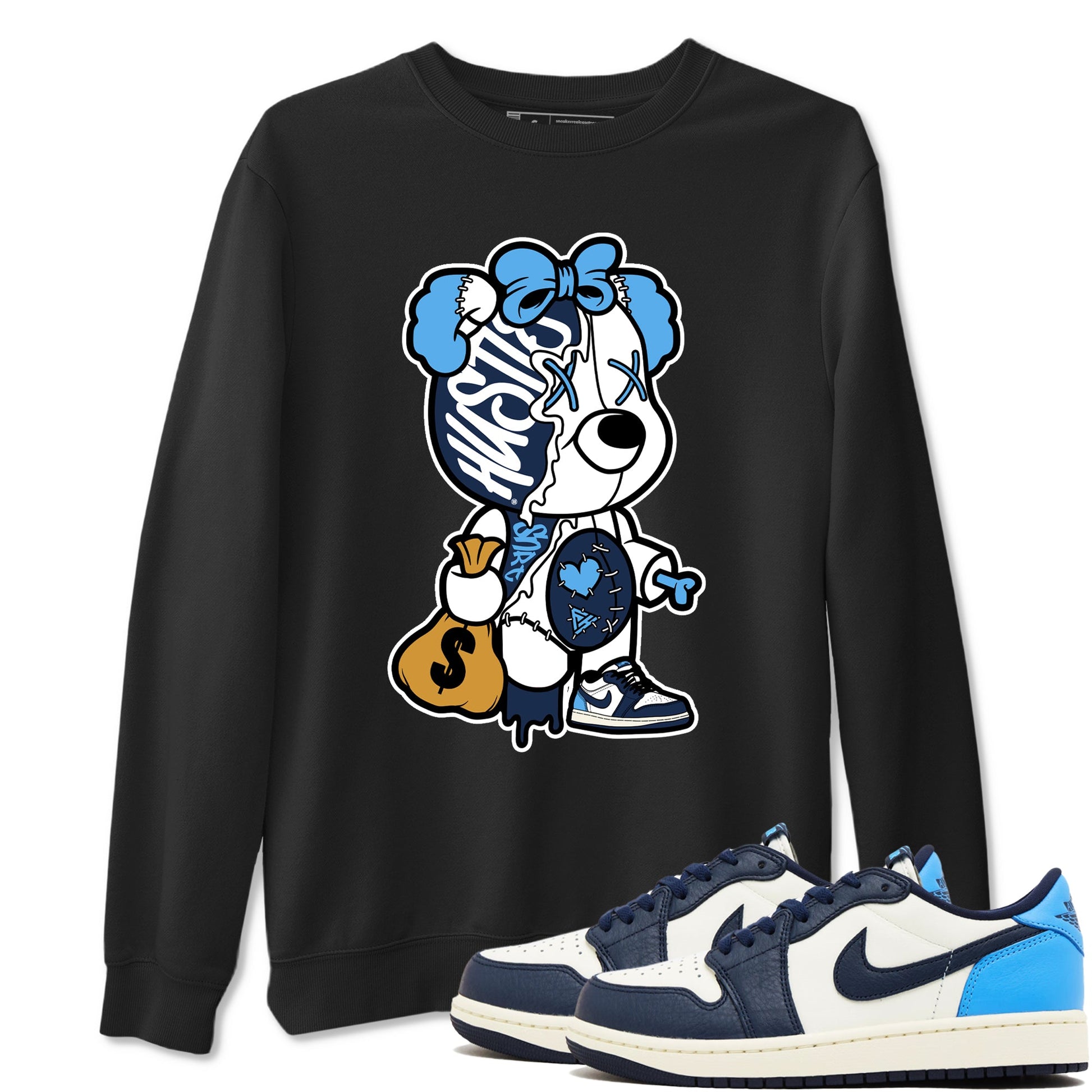 1s Obsidian shirts to match jordans Stitched Hustle Bear sneaker match tees Air Jordan 1 Low OG Obsidian match shoes to clothes SNRT Sneaker Tees unisex cotton Black 1 shirts