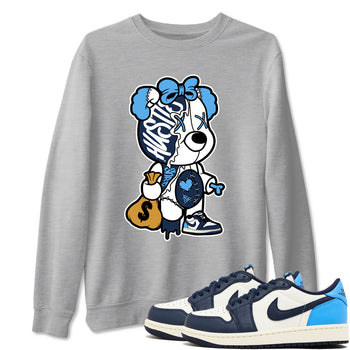 1s Obsidian shirts to match jordans Stitched Hustle Bear sneaker match tees Air Jordan 1 Low OG Obsidian match shoes to clothes SNRT Sneaker Tees unisex cotton Heather Grey 1 shirts