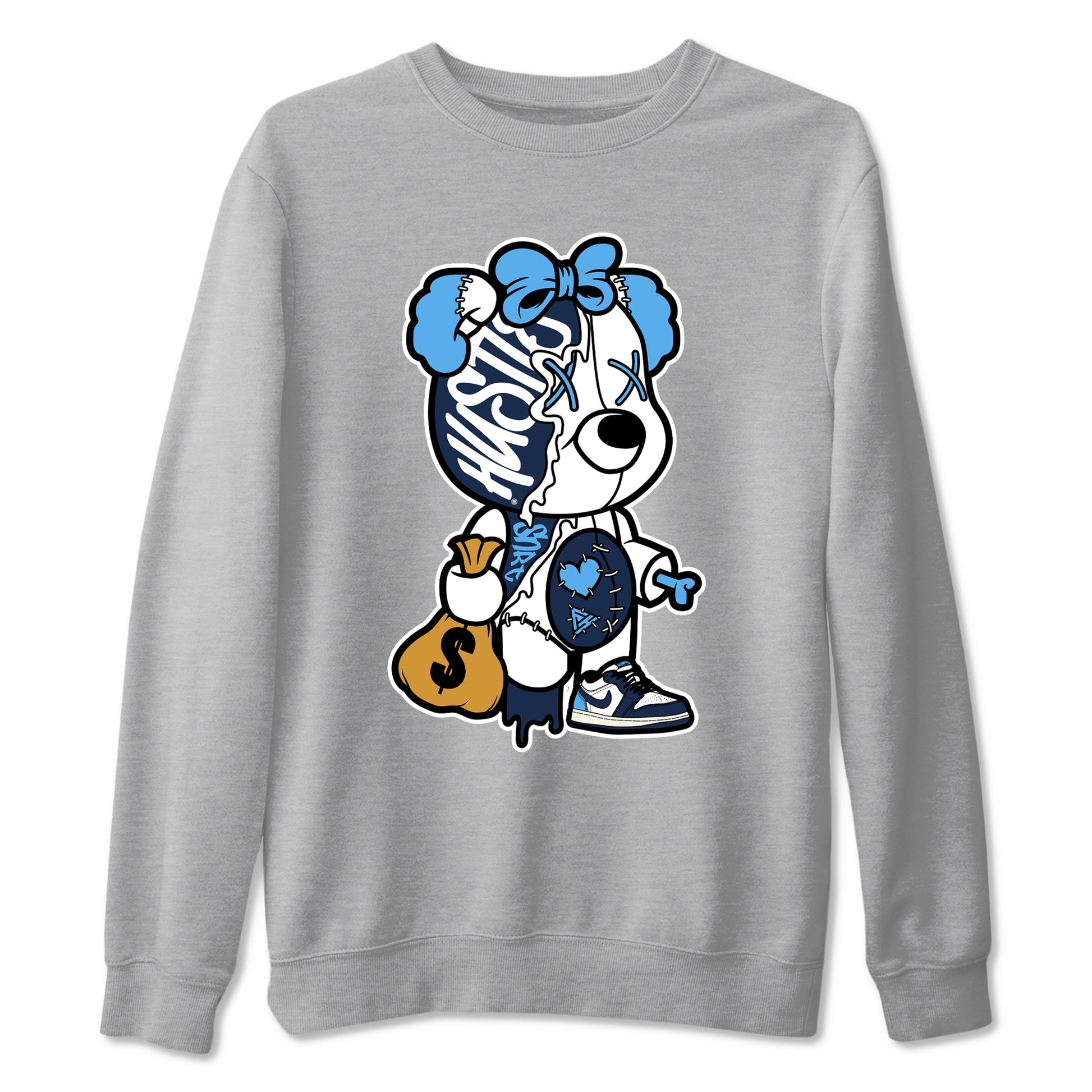 1s Obsidian shirts to match jordans Stitched Hustle Bear sneaker match tees Air Jordan 1 Low OG Obsidian match shoes to clothes SNRT Sneaker Tees unisex cotton Heather Grey 2 shirts