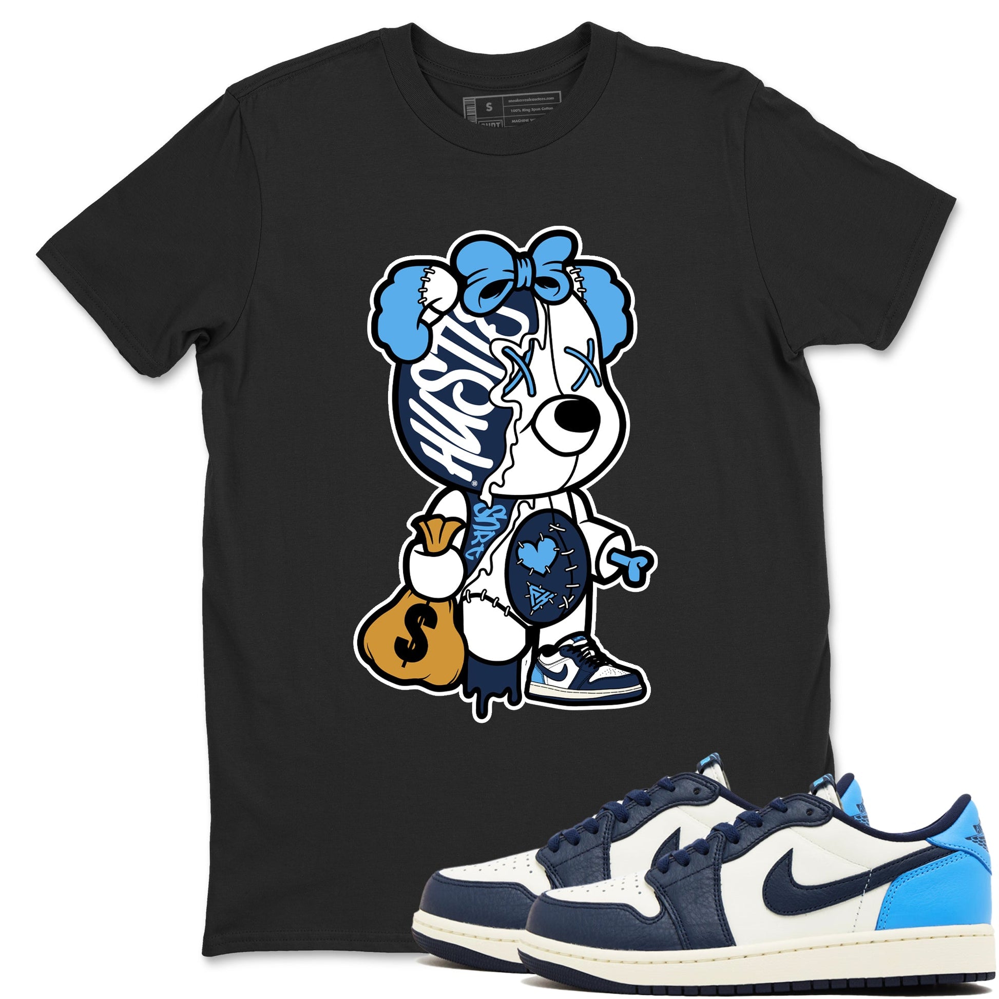 1s Obsidian shirts to match jordans Stitched Hustle Bear sneaker match tees Air Jordan 1 Low OG Obsidian match shoes to clothes SNRT Sneaker Tees unisex cotton Black 1 shirts