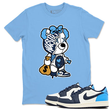 1s Obsidian shirts to match jordans Stitched Hustle Bear sneaker match tees Air Jordan 1 Low OG Obsidian match shoes to clothes SNRT Sneaker Tees unisex cotton Carolina Blue 1 shirts
