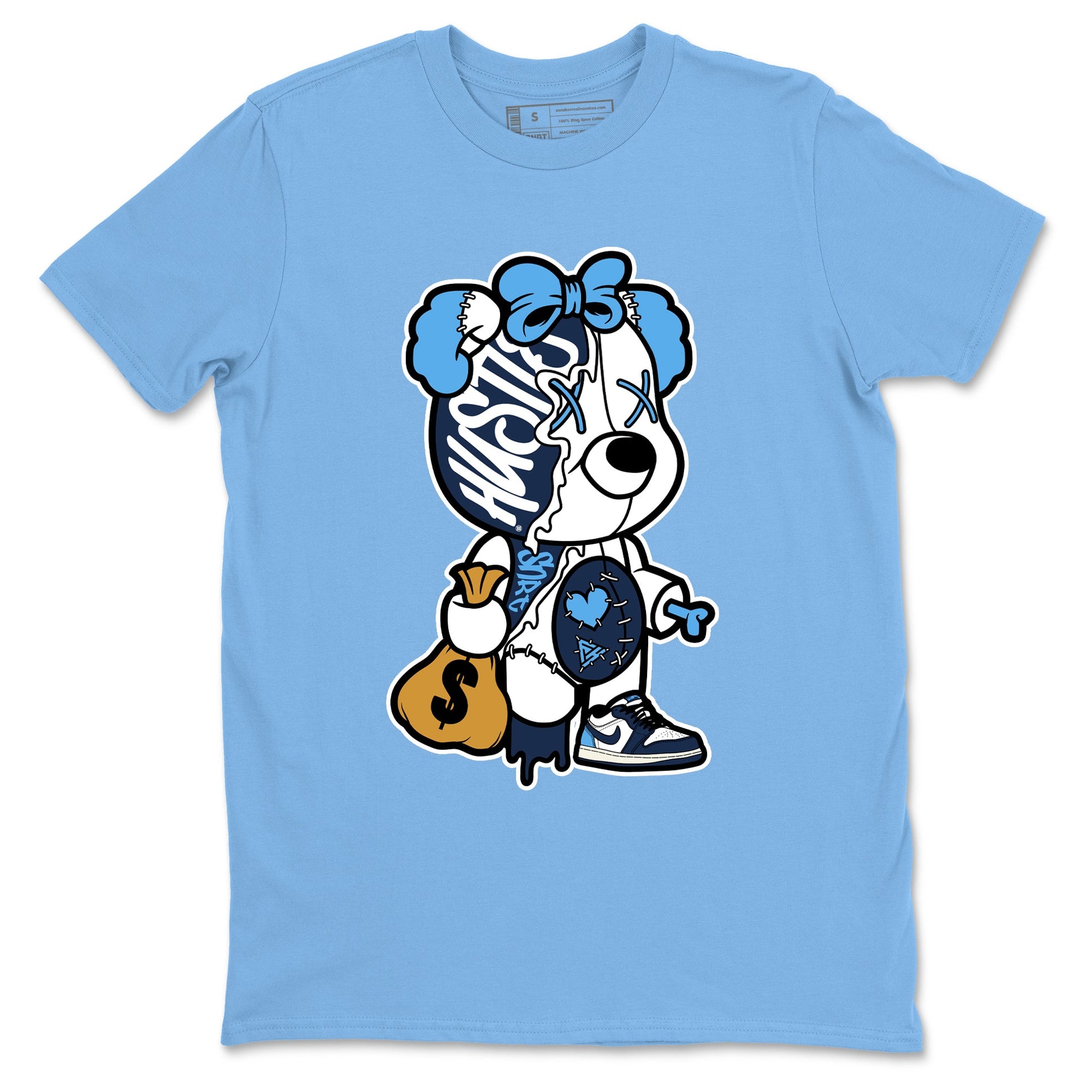 1s Obsidian shirts to match jordans Stitched Hustle Bear sneaker match tees Air Jordan 1 Low OG Obsidian match shoes to clothes SNRT Sneaker Tees unisex cotton Carolina Blue 2 shirts