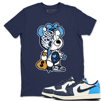 1s Obsidian shirts to match jordans Stitched Hustle Bear sneaker match tees Air Jordan 1 Low OG Obsidian match shoes to clothes SNRT Sneaker Tees unisex cotton Navy 1 shirts