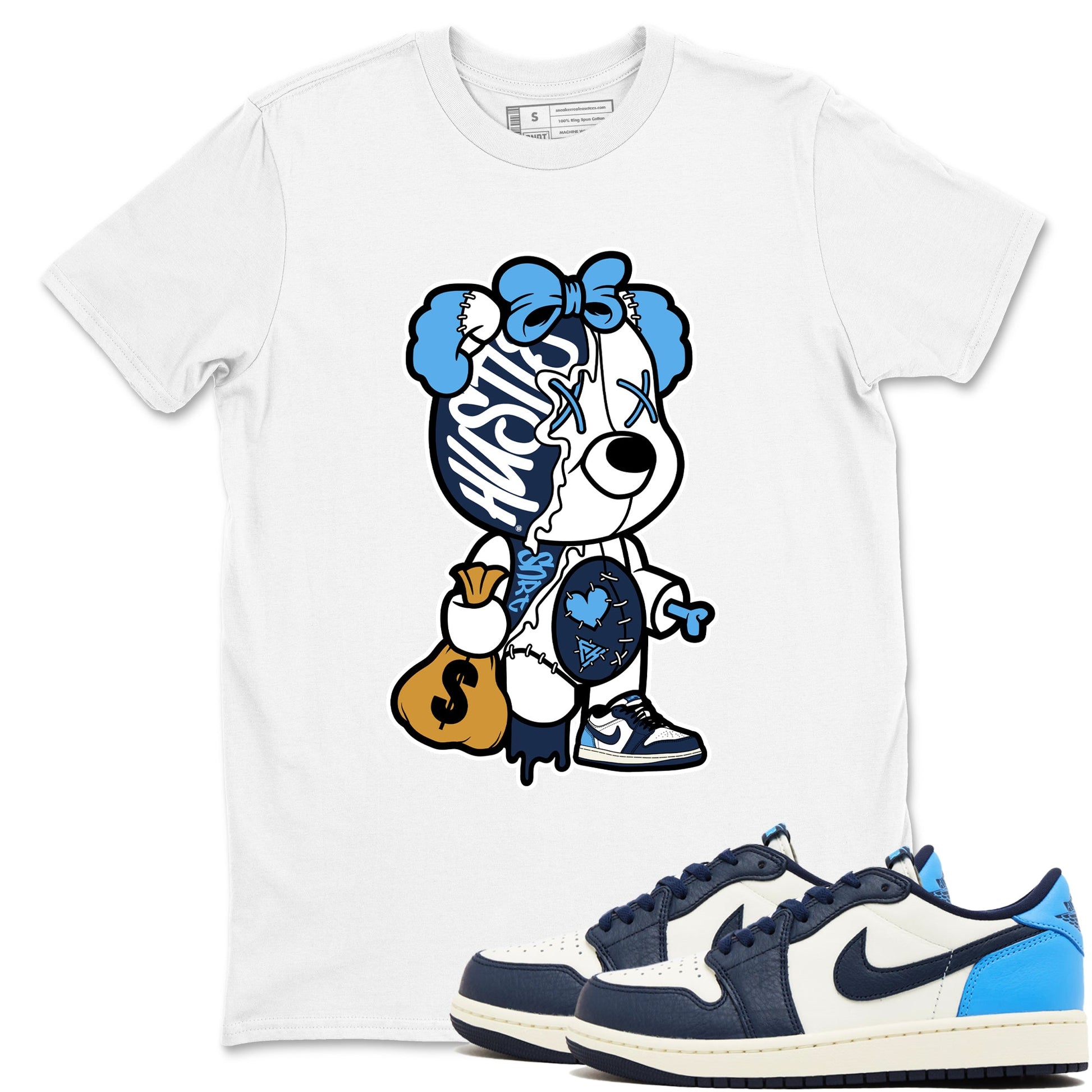 1s Obsidian shirts to match jordans Stitched Hustle Bear sneaker match tees Air Jordan 1 Low OG Obsidian match shoes to clothes SNRT Sneaker Tees unisex cotton White 1 shirts