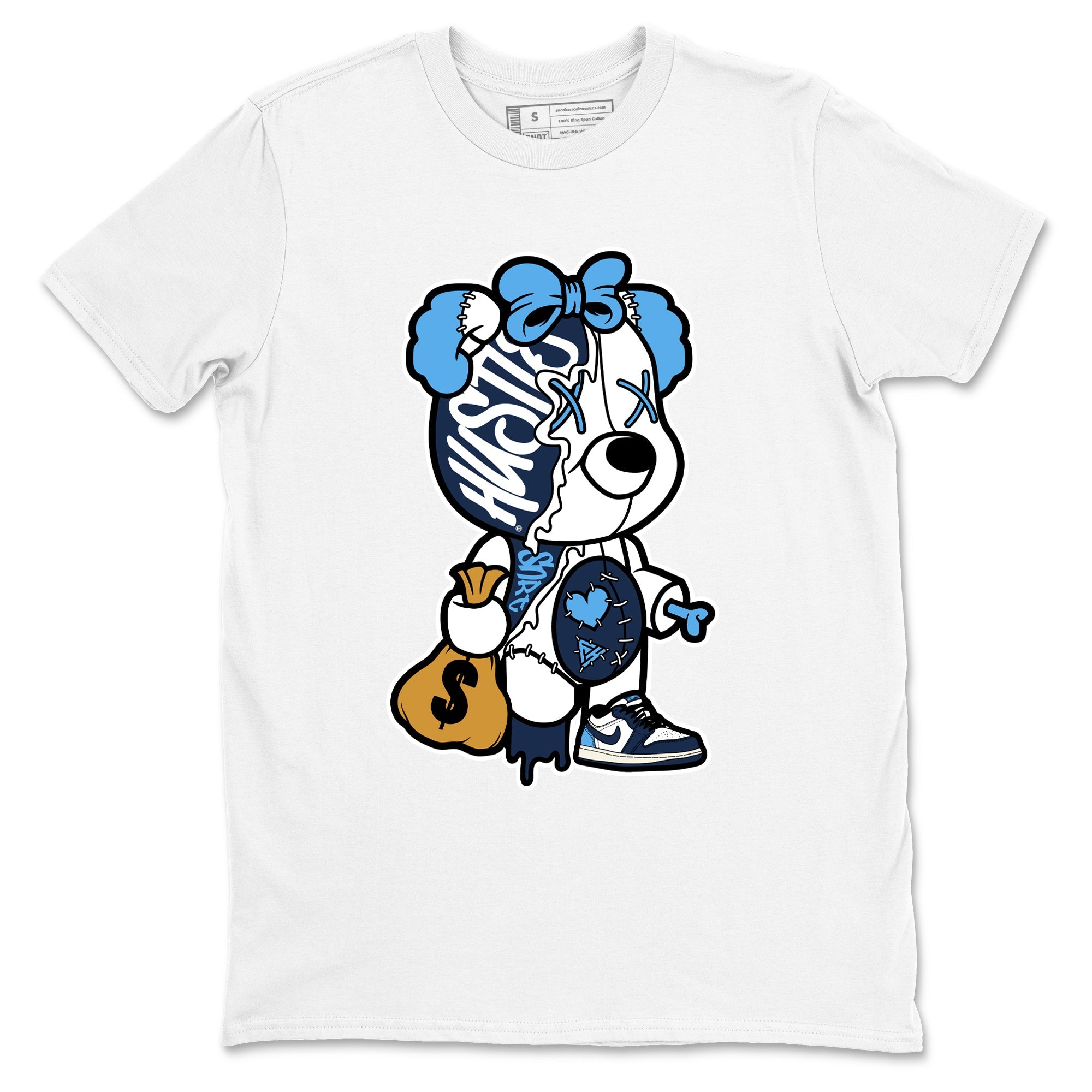 1s Obsidian shirts to match jordans Stitched Hustle Bear sneaker match tees Air Jordan 1 Low OG Obsidian match shoes to clothes SNRT Sneaker Tees unisex cotton White 2 shirts