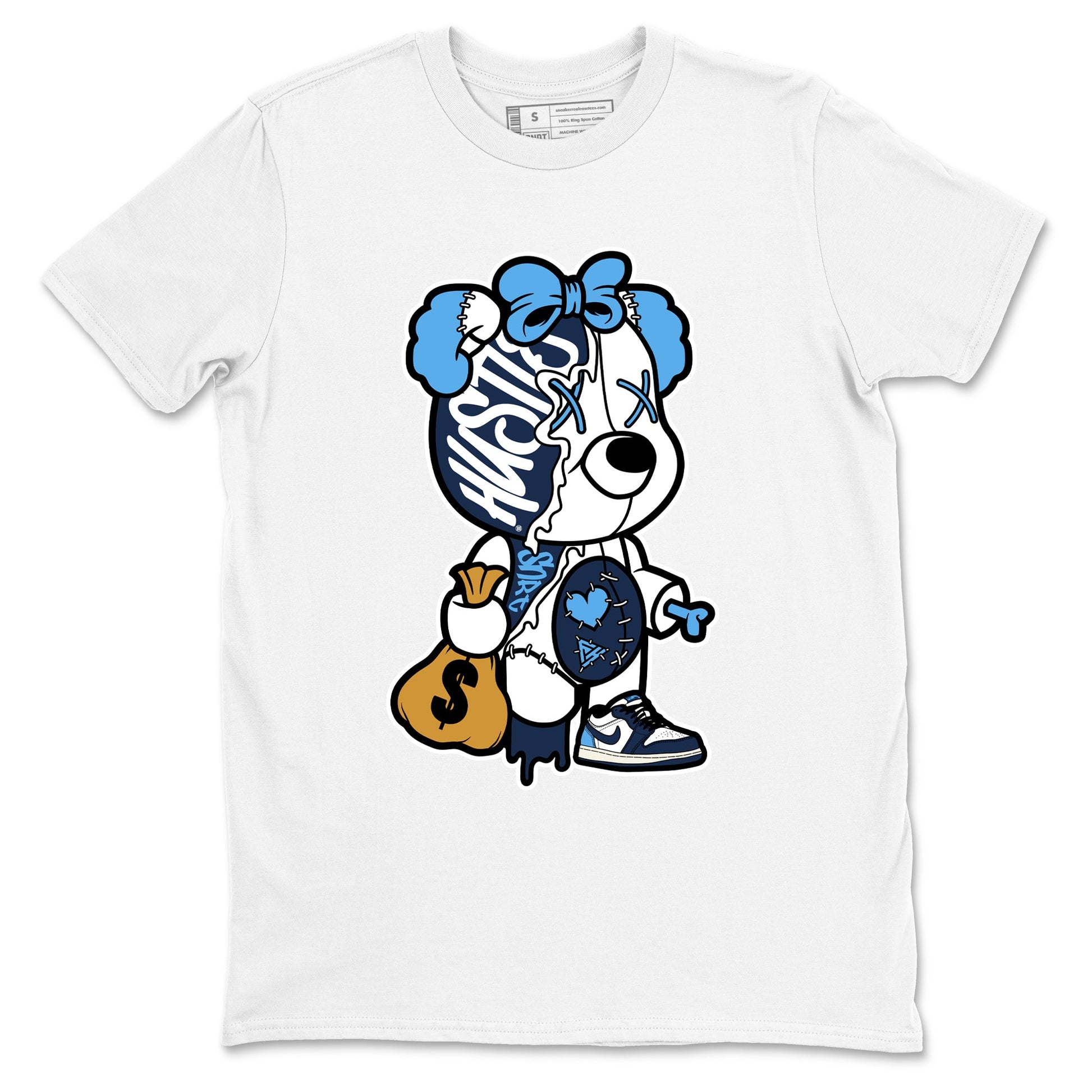 1s Obsidian shirts to match jordans Stitched Hustle Bear sneaker match tees Air Jordan 1 Low OG Obsidian match shoes to clothes SNRT Sneaker Tees unisex cotton White 2 shirts