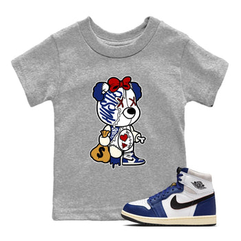 1s Rare Air shirts to match jordans Stitched Hustle Bear sneaker match tees Air Jordan 1 High OG Rare Air Deep Royal Blue match shoes to clothes SNRT Sneaker Tees Youth Baby Heather Grey 1 tee