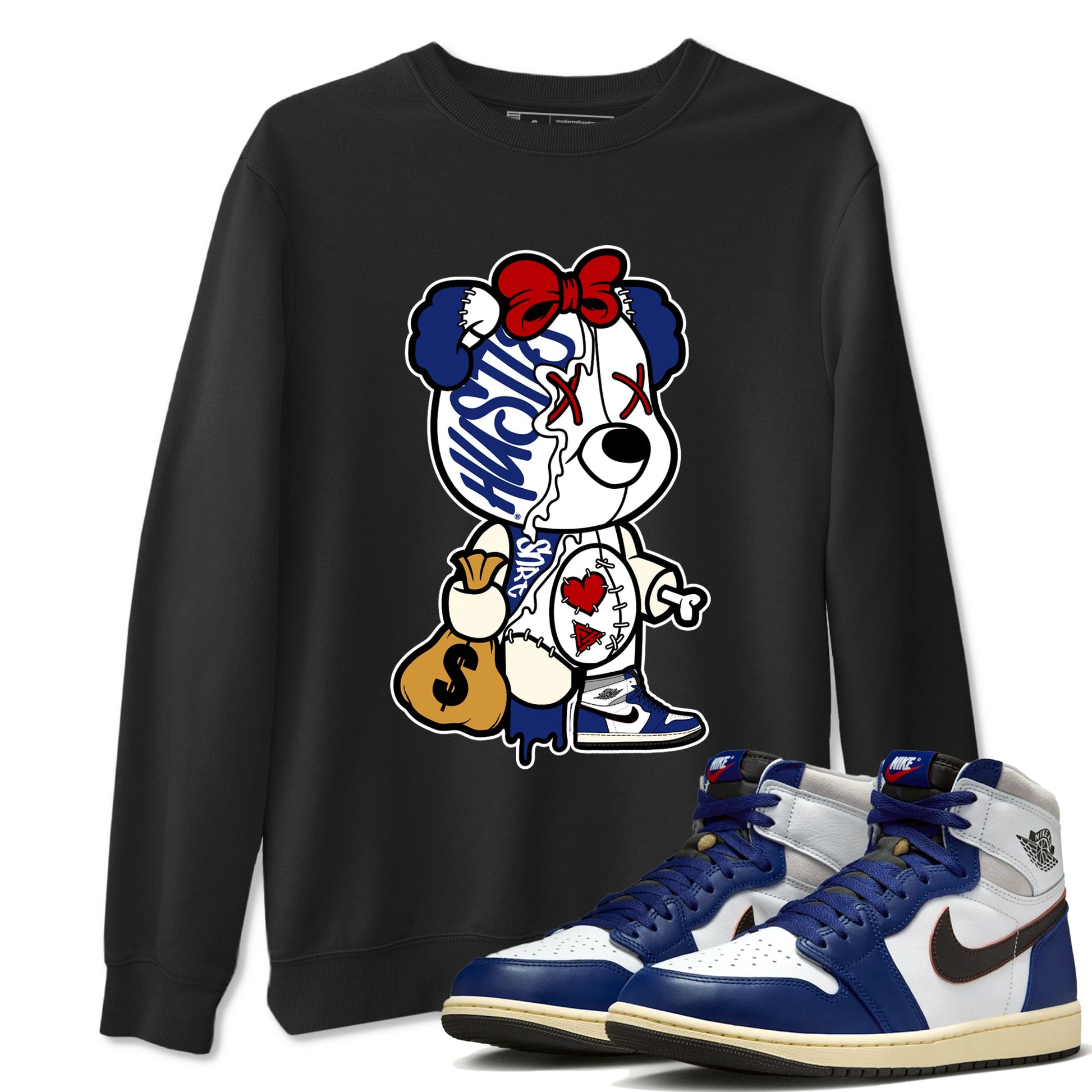 1s Rare Air shirts to match jordans Stitched Hustle Bear sneaker match tees Air Jordan 1 High OG Rare Air Deep Royal Blue match shoes to clothes SNRT Sneaker Tees unisex cotton Black 1 shirts
