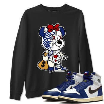 1s Rare Air shirts to match jordans Stitched Hustle Bear sneaker match tees Air Jordan 1 High OG Rare Air Deep Royal Blue match shoes to clothes SNRT Sneaker Tees unisex cotton Black 1 shirts