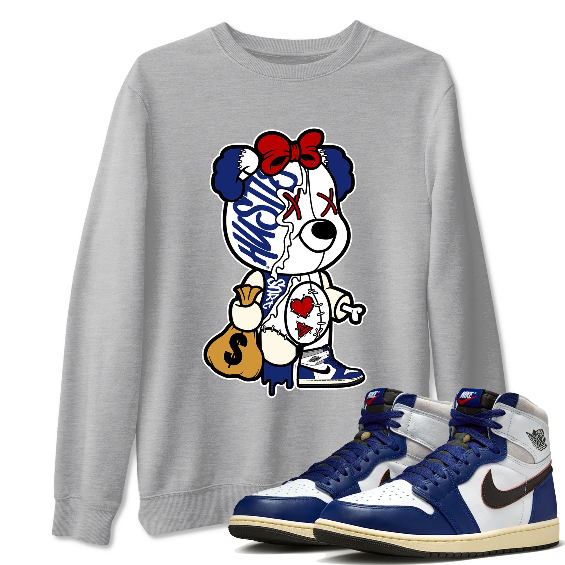 1s Rare Air shirts to match jordans Stitched Hustle Bear sneaker match tees Air Jordan 1 High OG Rare Air Deep Royal Blue match shoes to clothes SNRT Sneaker Tees unisex cotton Heather Grey 1 shirts