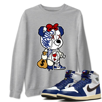 1s Rare Air shirts to match jordans Stitched Hustle Bear sneaker match tees Air Jordan 1 High OG Rare Air Deep Royal Blue match shoes to clothes SNRT Sneaker Tees unisex cotton Heather Grey 1 shirts