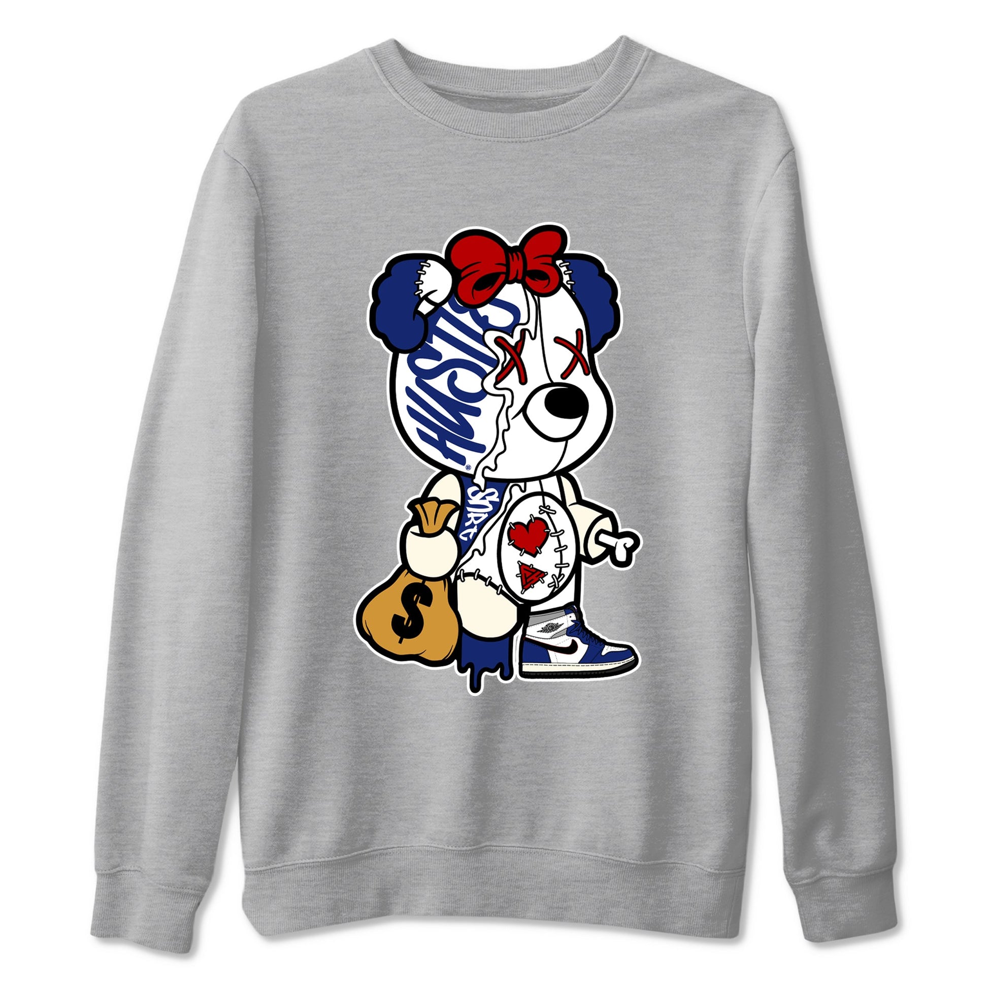1s Rare Air shirts to match jordans Stitched Hustle Bear sneaker match tees Air Jordan 1 High OG Rare Air Deep Royal Blue match shoes to clothes SNRT Sneaker Tees unisex cotton Heather Grey 2 shirts