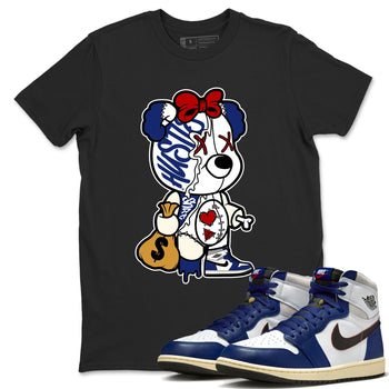 1s Rare Air shirts to match jordans Stitched Hustle Bear sneaker match tees Air Jordan 1 High OG Rare Air Deep Royal Blue match shoes to clothes SNRT Sneaker Tees unisex cotton Black 1 shirts
