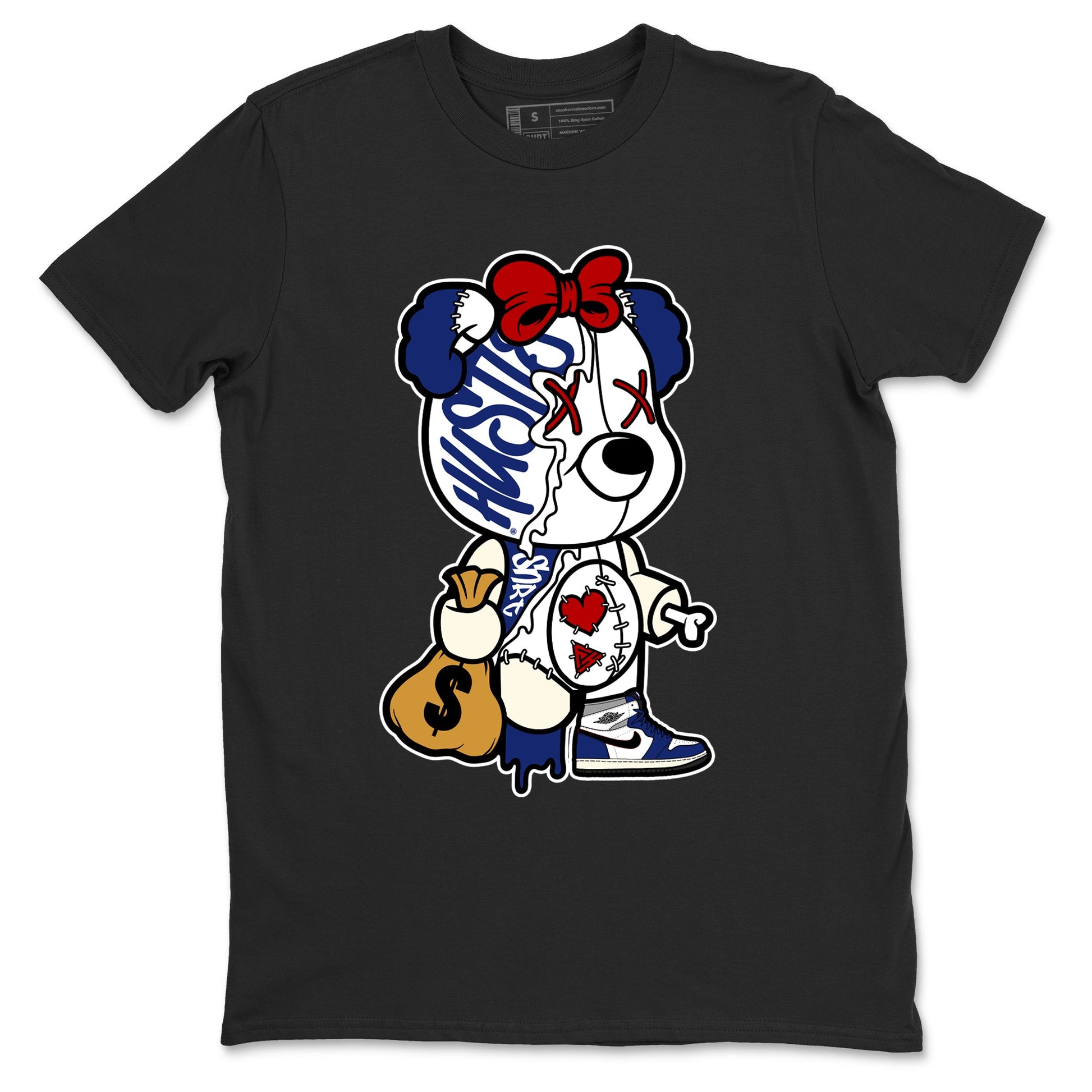 1s Rare Air shirts to match jordans Stitched Hustle Bear sneaker match tees Air Jordan 1 High OG Rare Air Deep Royal Blue match shoes to clothes SNRT Sneaker Tees unisex cotton Black 2 shirts