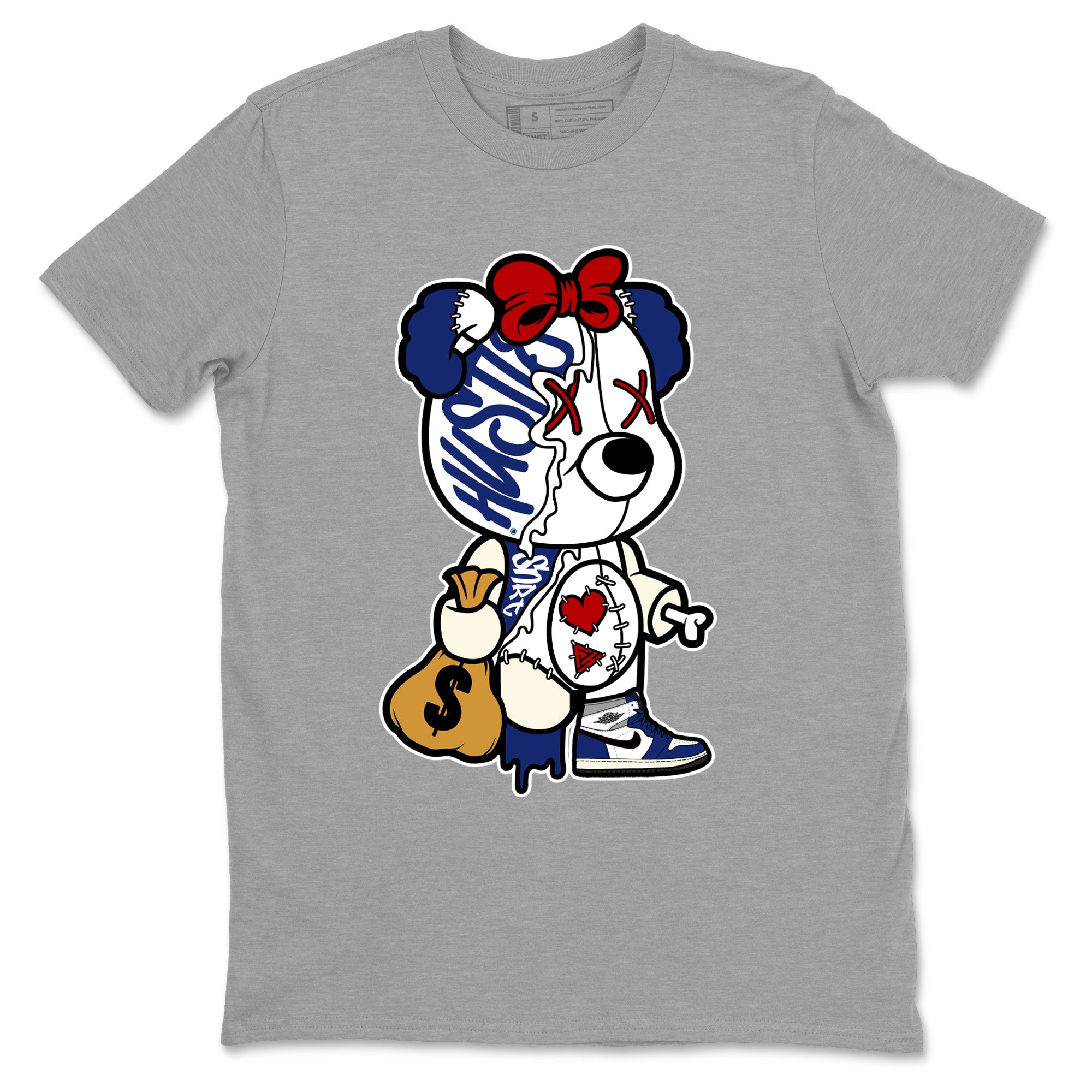 1s Rare Air shirts to match jordans Stitched Hustle Bear sneaker match tees Air Jordan 1 High OG Rare Air Deep Royal Blue match shoes to clothes SNRT Sneaker Tees unisex cotton Heather Grey 2 shirts