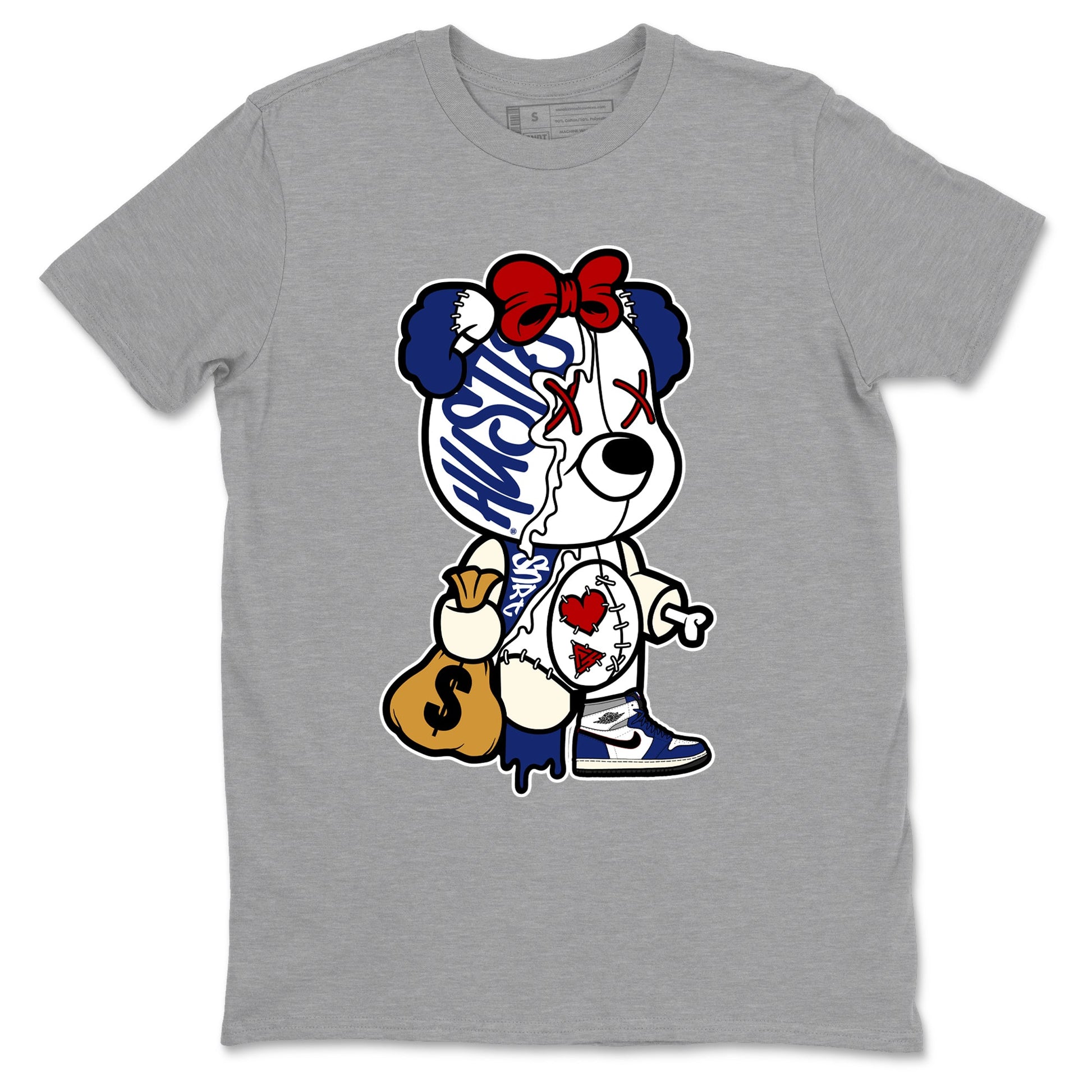 1s Rare Air shirts to match jordans Stitched Hustle Bear sneaker match tees Air Jordan 1 High OG Rare Air Deep Royal Blue match shoes to clothes SNRT Sneaker Tees unisex cotton Heather Grey 2 shirts