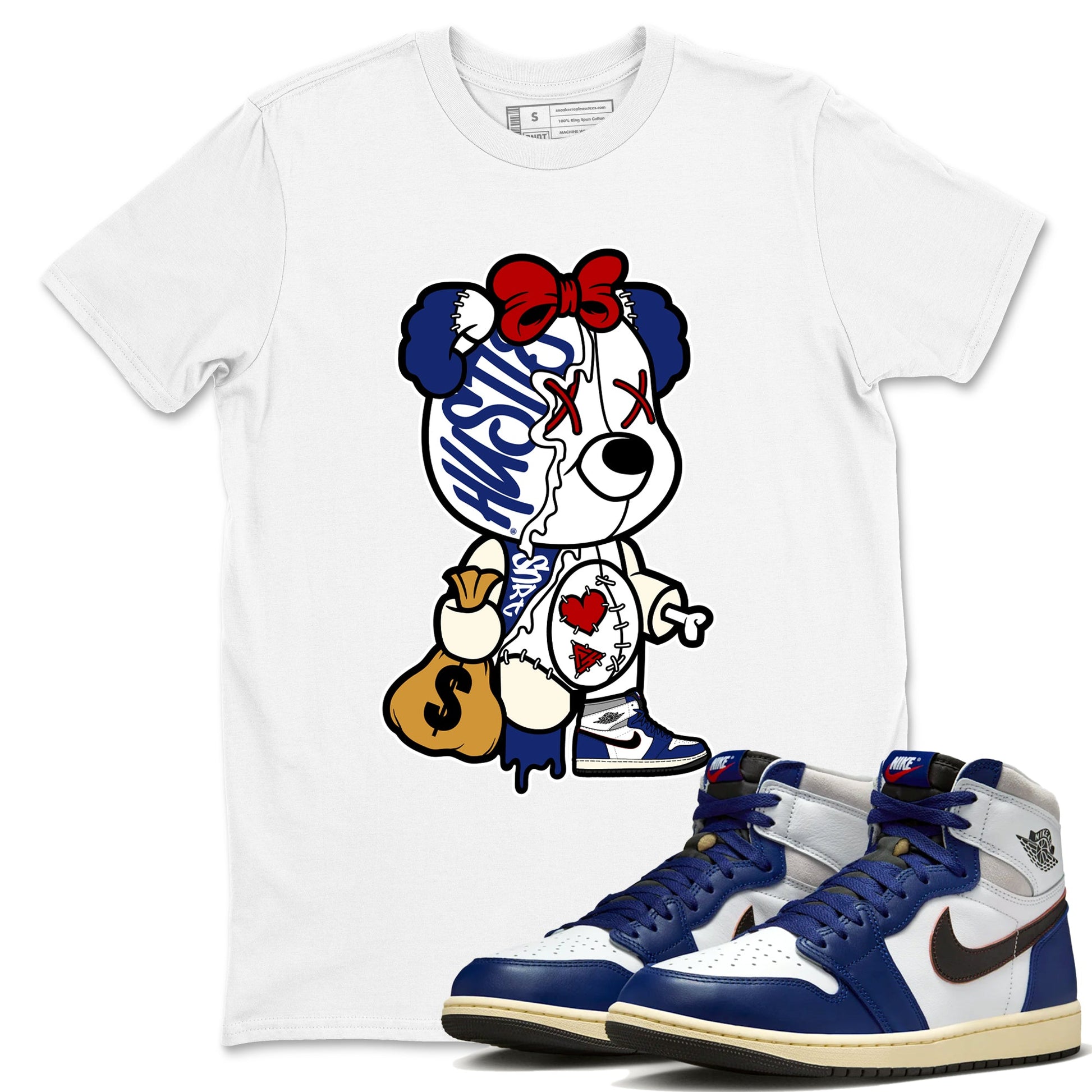 1s Rare Air shirts to match jordans Stitched Hustle Bear sneaker match tees Air Jordan 1 High OG Rare Air Deep Royal Blue match shoes to clothes SNRT Sneaker Tees unisex cotton White 1 shirts