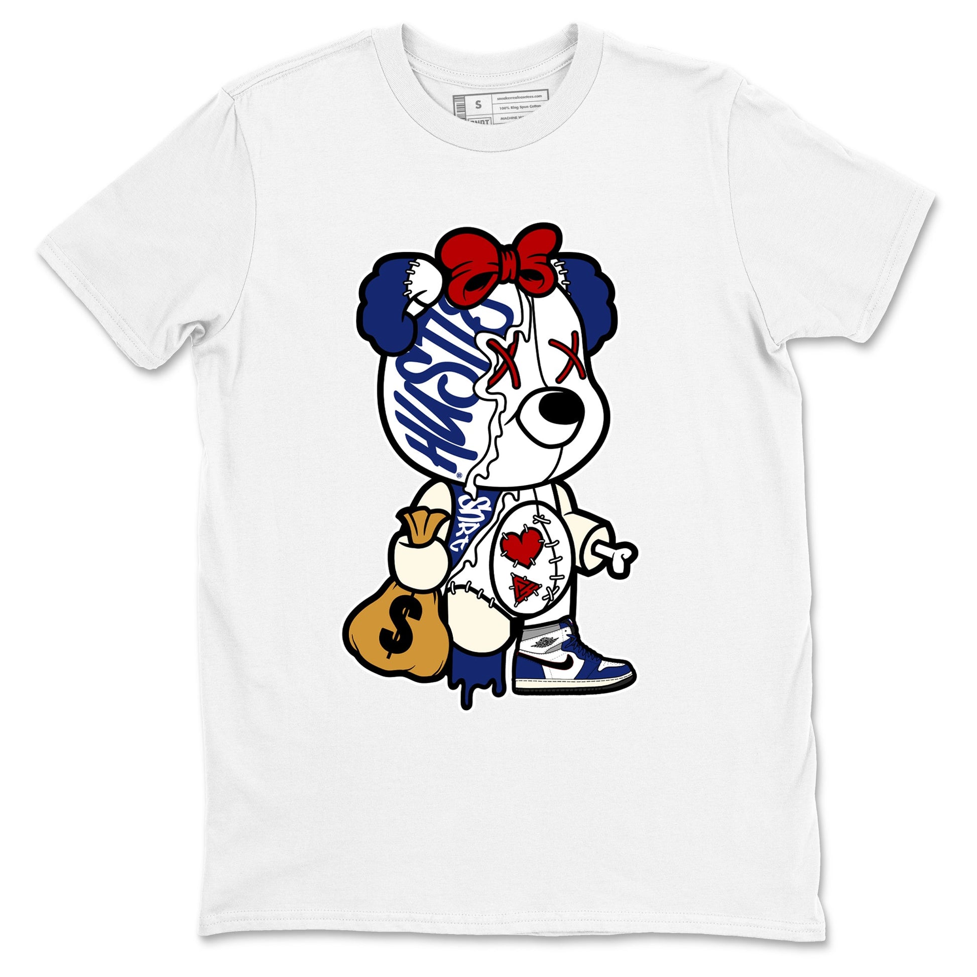 1s Rare Air shirts to match jordans Stitched Hustle Bear sneaker match tees Air Jordan 1 High OG Rare Air Deep Royal Blue match shoes to clothes SNRT Sneaker Tees unisex cotton White 2 shirts