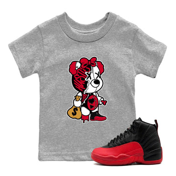 12s Flu Game shirts to match jordans Stitched Hustle Bear sneaker match tees Air Jordan 12 Retro Flu Game match shoes to clothes SNRT Sneaker Tees Youth Baby Heather Grey 1 tee