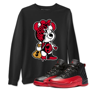 12s Flu Game shirts to match jordans Stitched Hustle Bear sneaker match tees Air Jordan 12 Retro Flu Game match shoes to clothes SNRT Sneaker Tees unisex cotton Black 1 shirts