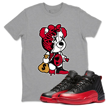 12s Flu Game shirts to match jordans Stitched Hustle Bear sneaker match tees Air Jordan 12 Retro Flu Game match shoes to clothes SNRT Sneaker Tees unisex cotton Heather Grey 1 shirts