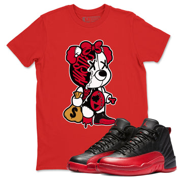 12s Flu Game shirts to match jordans Stitched Hustle Bear sneaker match tees Air Jordan 12 Retro Flu Game match shoes to clothes SNRT Sneaker Tees unisex cotton Red 1 shirts