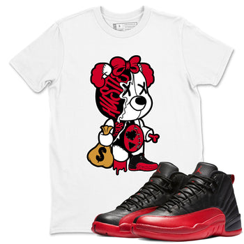 12s Flu Game shirts to match jordans Stitched Hustle Bear sneaker match tees Air Jordan 12 Retro Flu Game match shoes to clothes SNRT Sneaker Tees unisex cotton White 1 shirts