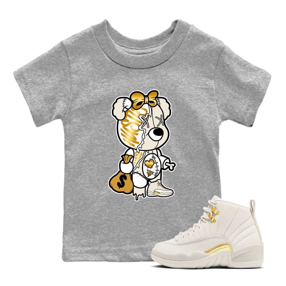 12s Phantom shirts to match jordans Stitched Hustle Bear sneaker match tees Air Jordan 12 WMNS Phantom match shoes to clothes SNRT Sneaker Tees Youth Baby Heather Grey 1 tee