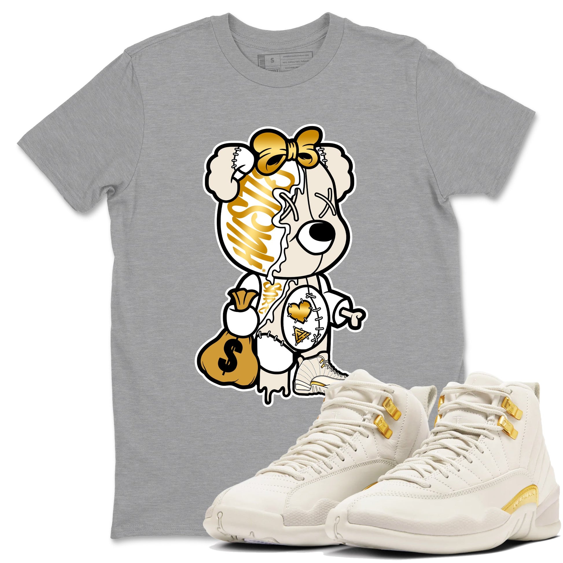 12s Phantom shirts to match jordans Stitched Hustle Bear sneaker match tees Air Jordan 12 WMNS Phantom match shoes to clothes SNRT Sneaker Tees unisex cotton Heather Grey 1 shirts