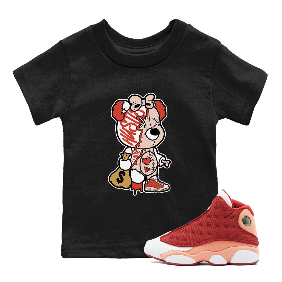 13s Dune Red shirts to match jordans Stitched Hustle Bear unique Halloween sneaker tee Air Jordan 13 Dune Red SNRT Sneaker Tees streetwear brand Baby and Youth Black 1 cotton tee
