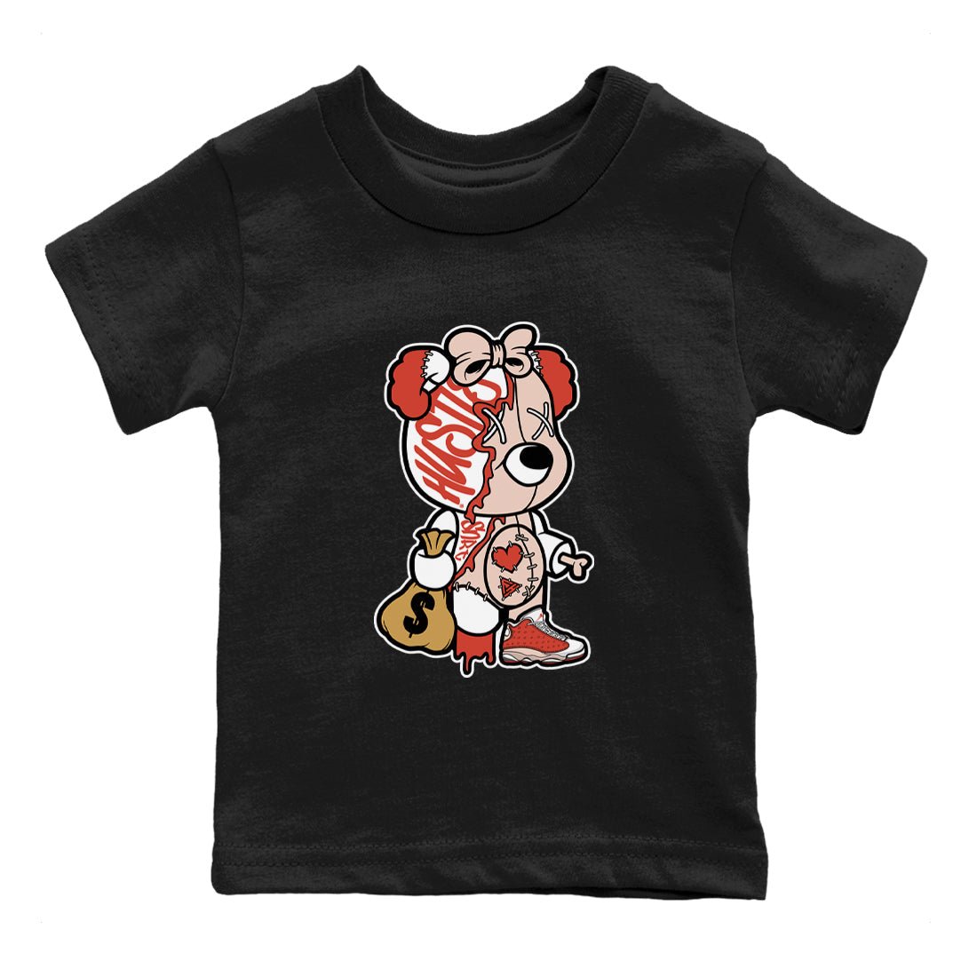 13s Dune Red shirts to match jordans Stitched Hustle Bear unique Halloween sneaker tee Air Jordan 13 Dune Red SNRT Sneaker Tees streetwear brand Baby and Youth Black 2 cotton tee