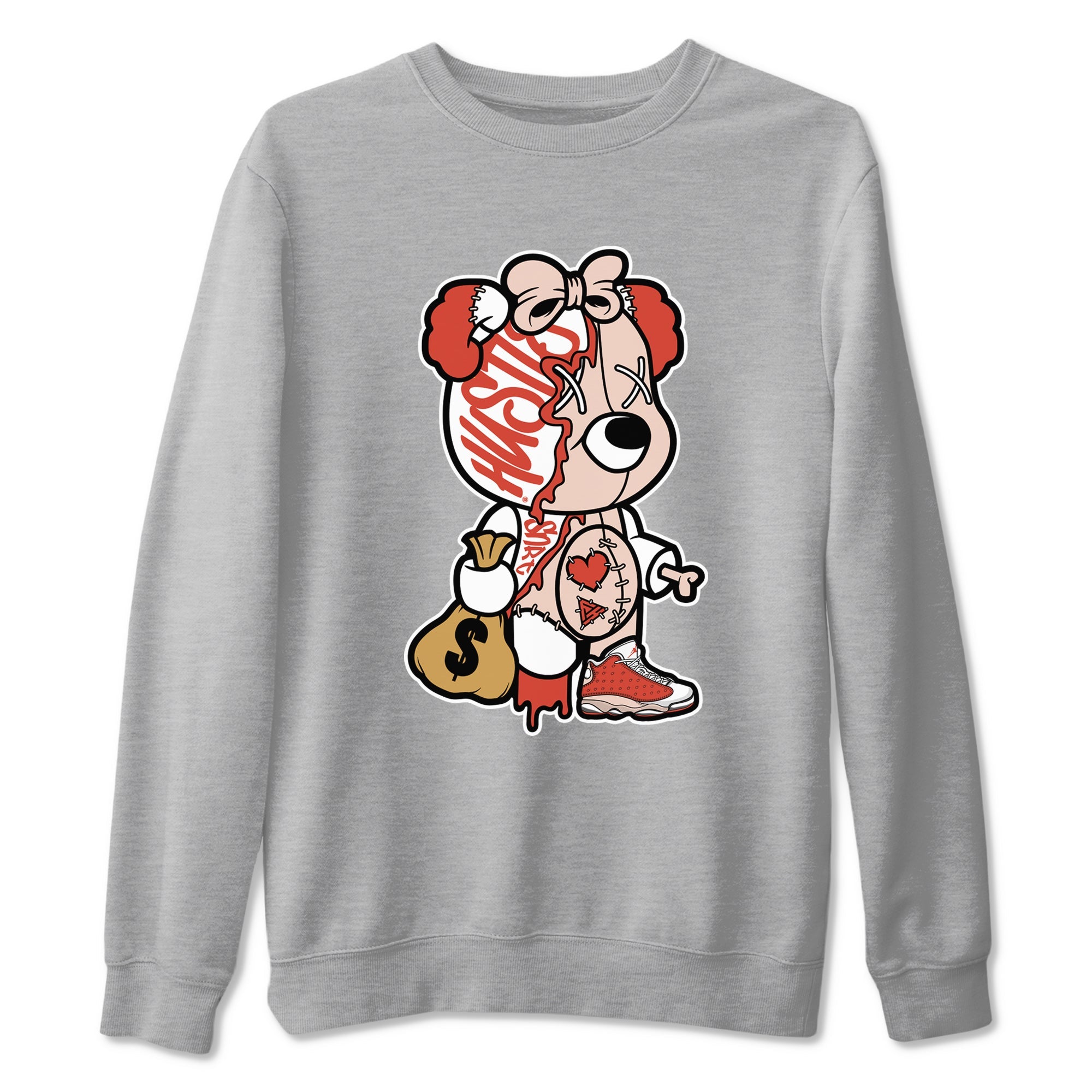 13s Dune Red shirts to match jordans Stitched Hustle Bear unique Halloween sneaker tee Air Jordan 13 Dune Red SNRT Sneaker Tees streetwear brand Heather Grey 2 unisex cotton tee