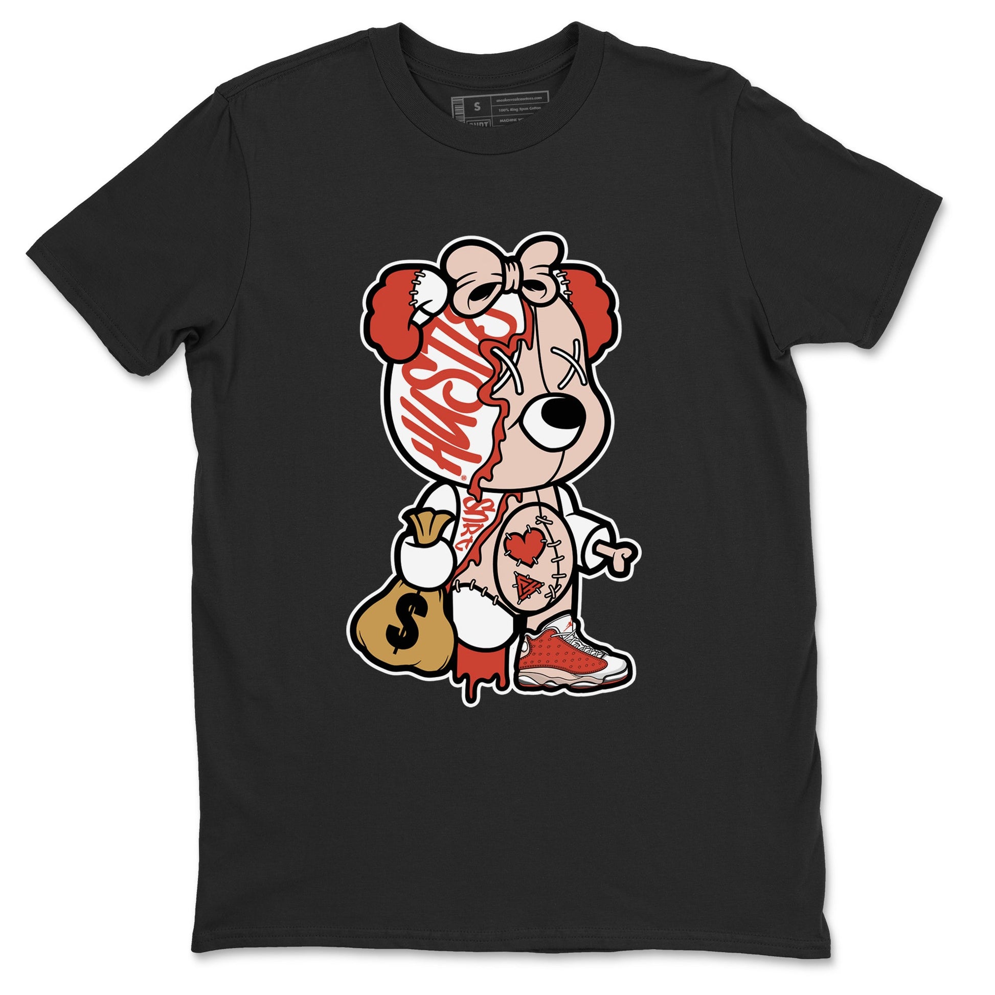 13s Dune Red shirts to match jordans Stitched Hustle Bear unique Halloween sneaker tee Air Jordan 13 Dune Red SNRT Sneaker Tees streetwear brand Black 2 unisex cotton tee