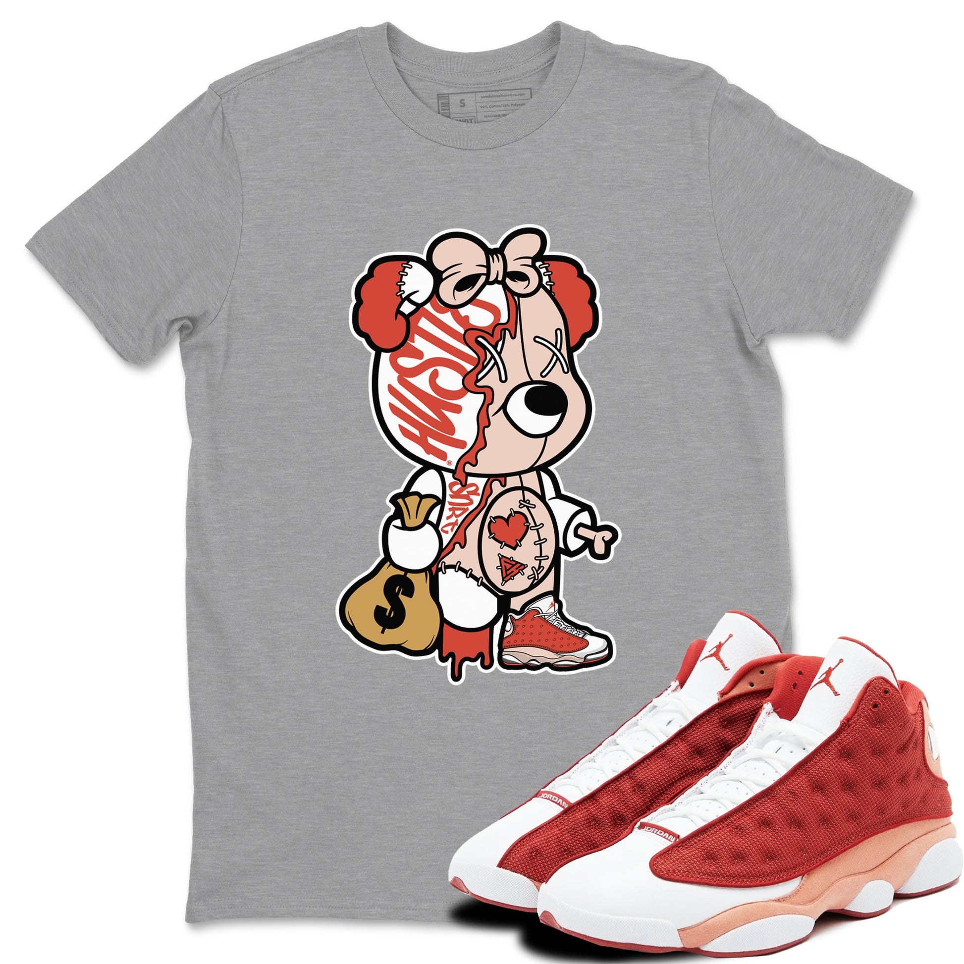 13s Dune Red shirts to match jordans Stitched Hustle Bear unique Halloween sneaker tee Air Jordan 13 Dune Red SNRT Sneaker Tees streetwear brand Heather Grey 1 unisex cotton tee