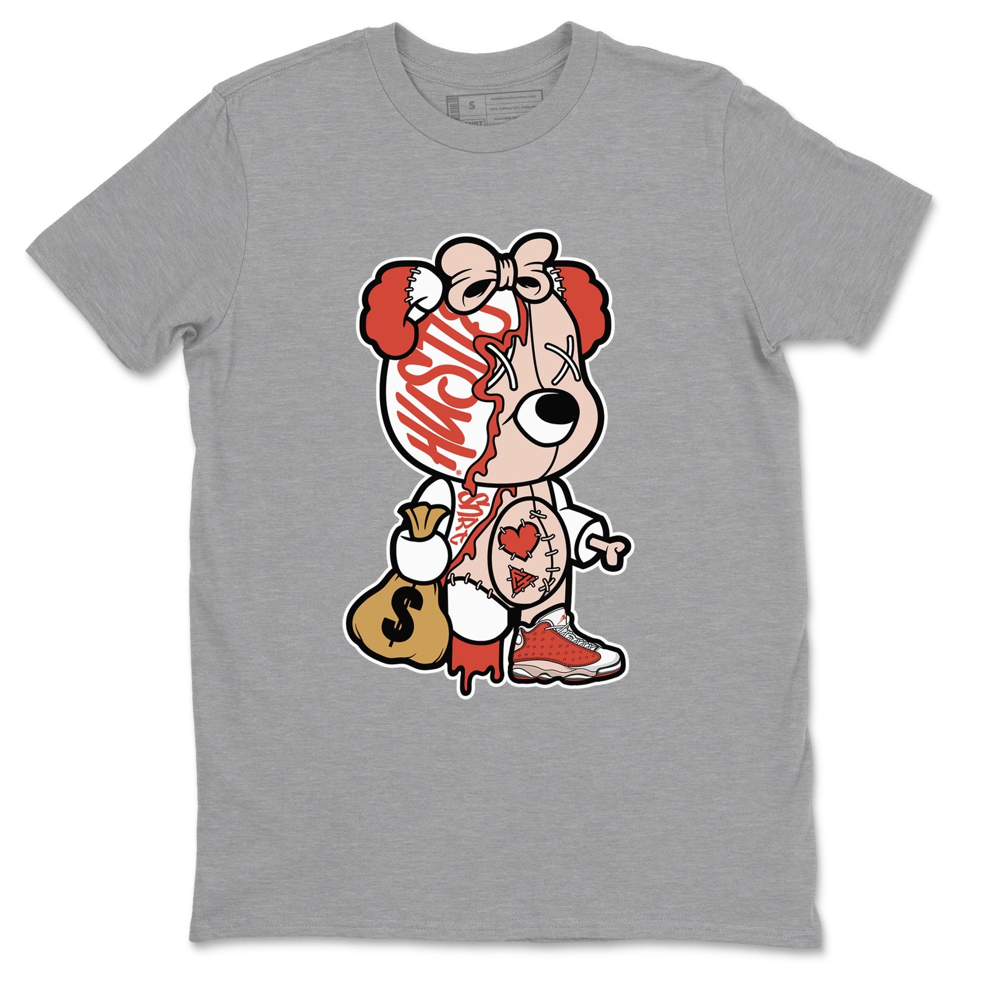13s Dune Red shirts to match jordans Stitched Hustle Bear unique Halloween sneaker tee Air Jordan 13 Dune Red SNRT Sneaker Tees streetwear brand Heather Grey 2 unisex cotton tee