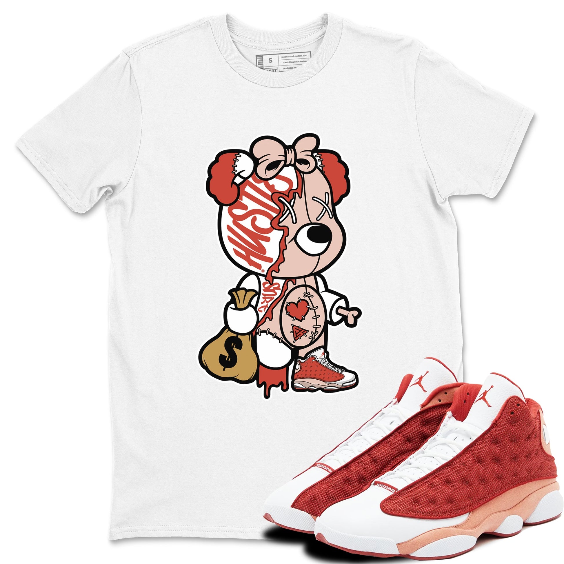 13s Dune Red shirts to match jordans Stitched Hustle Bear unique Halloween sneaker tee Air Jordan 13 Dune Red SNRT Sneaker Tees streetwear brand White 1 unisex cotton tee