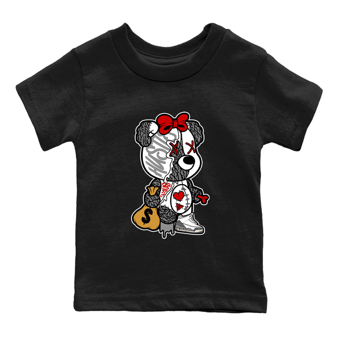 3s Cement Grey shirts to match jordans Stitched Hustle Bear unique Halloween sneaker tee Air Jordan 3 Cement Grey SNRT Sneaker Release Tees Youth Baby Black 2 crew neck shirts