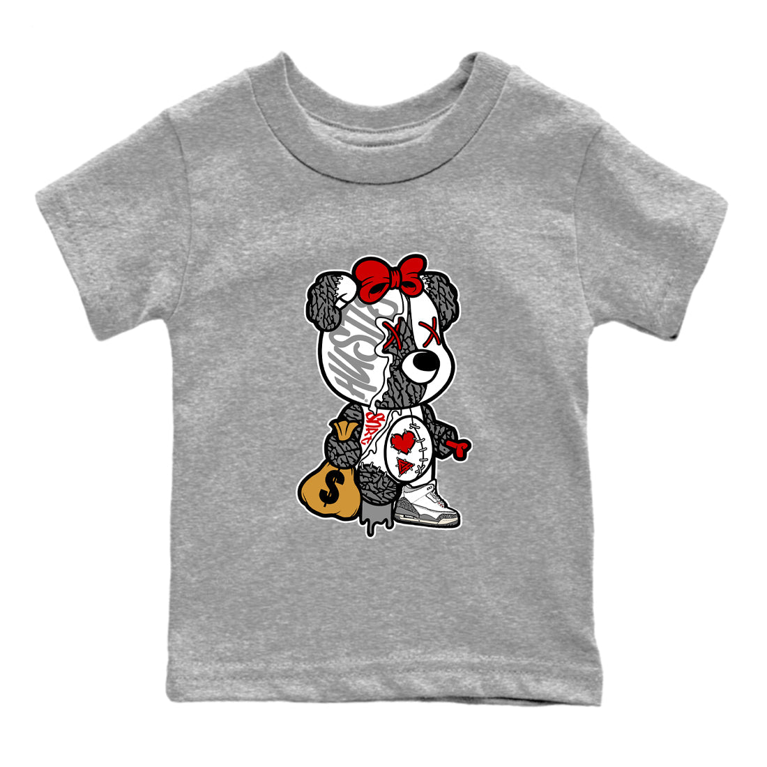 3s Cement Grey shirts to match jordans Stitched Hustle Bear unique Halloween sneaker tee Air Jordan 3 Cement Grey SNRT Sneaker Release Tees Youth Baby Heather Grey 2 crew neck shirts